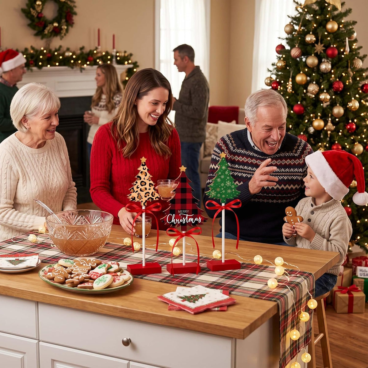 Lazy time 3Pcs Christmas Table Centerpieces Wooden Tree Set Leopard