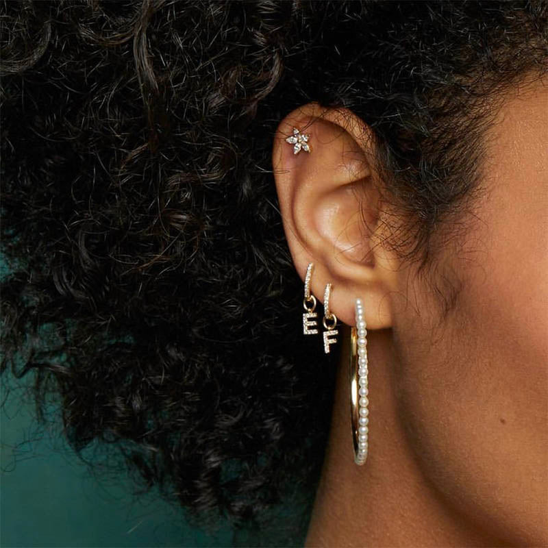 1PC 26 English Letters Earrings for Women Zircon Ear Piercing Earring Initial Ear Buckle Hoop Earrings Jewelry Gift