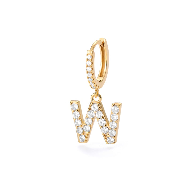 1PC 26 English Letters Earrings for Women Zircon Ear Piercing Earring Initial Ear Buckle Hoop Earrings Jewelry Gift