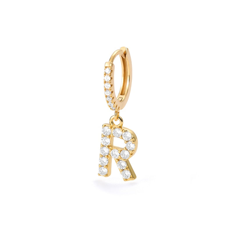 1PC 26 English Letters Earrings for Women Zircon Ear Piercing Earring Initial Ear Buckle Hoop Earrings Jewelry Gift