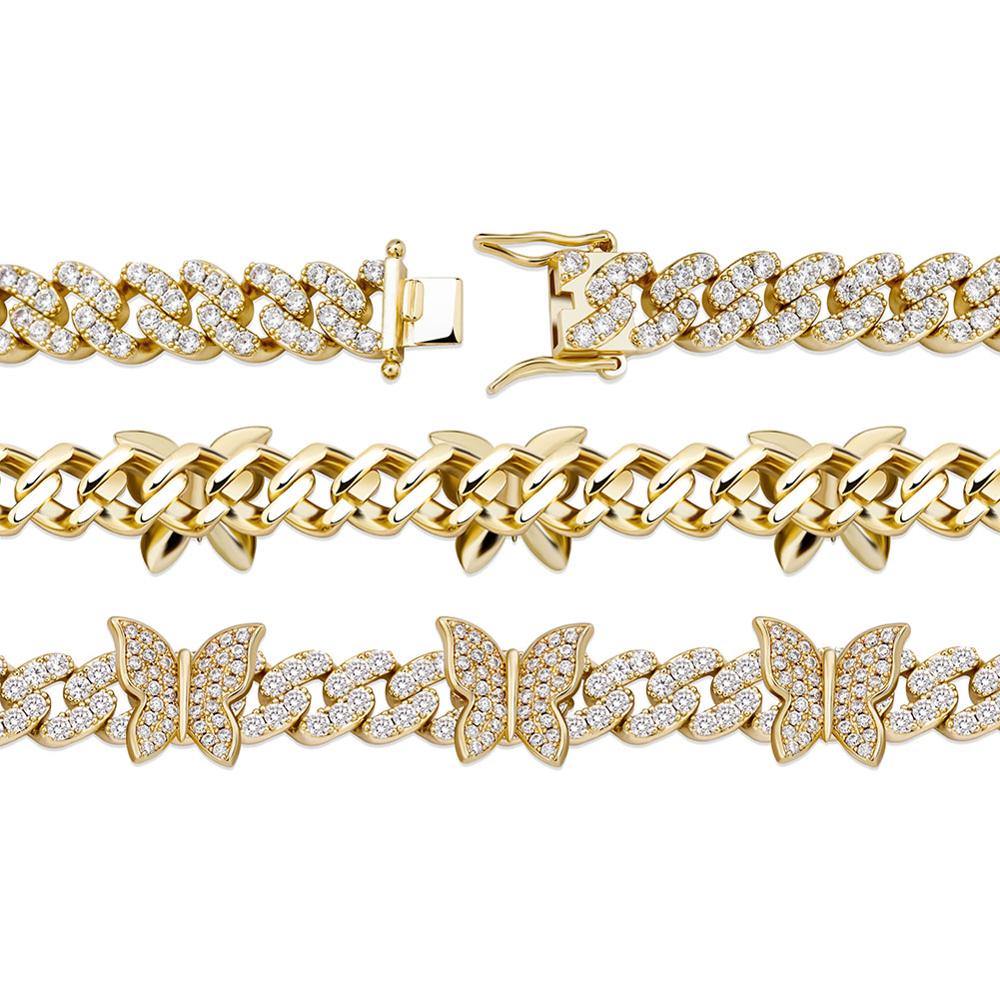 TOPGRILLZ Butterfly Chain 8MM Cuban Chain Bracelet Iced Out Cubic zirconia Bracelet Hip Hop Charm Jewelry For Gift 7"8"