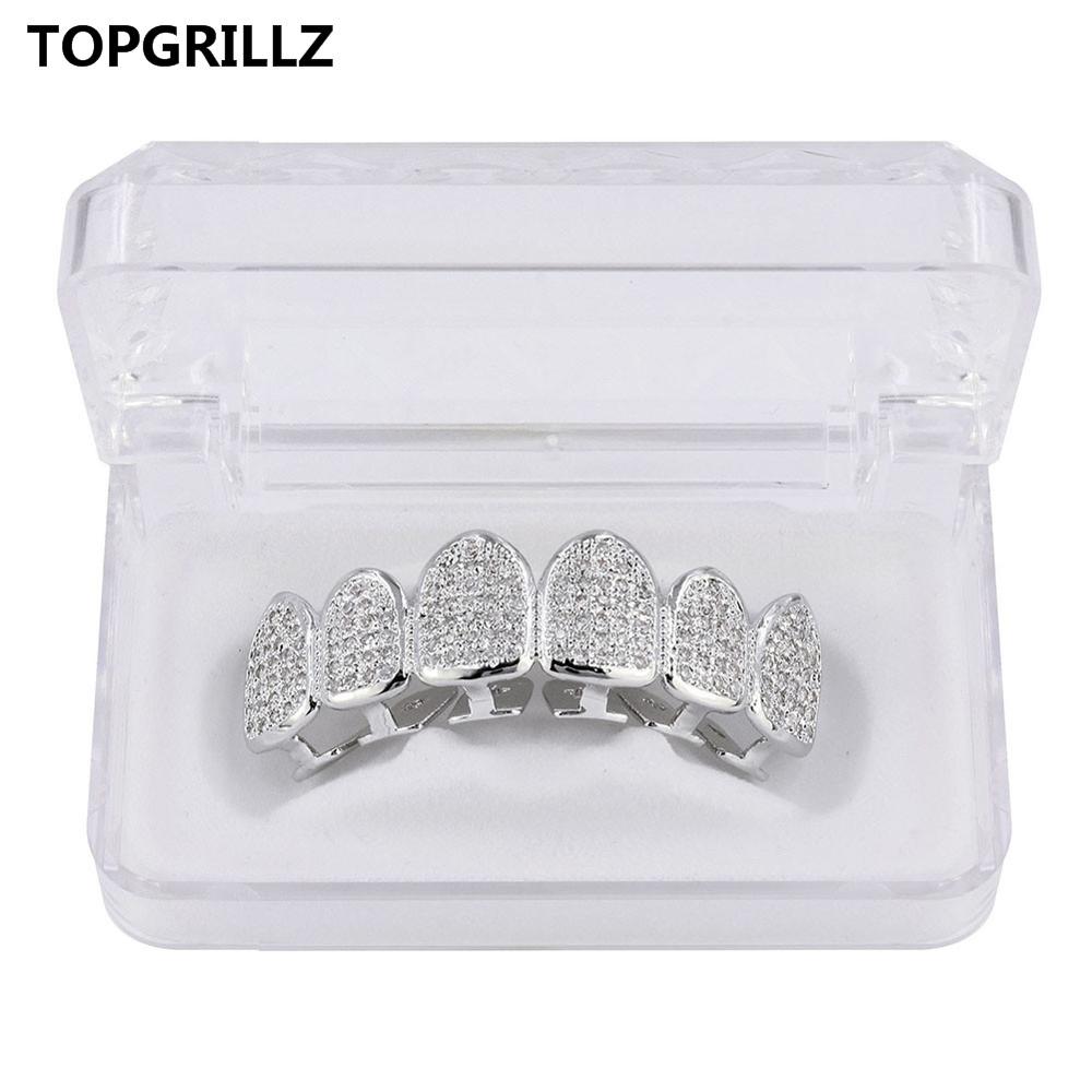 TOPGRILLZ Classic 6/6 Hip Hop/Punk Teeth Grillz Set Gold Silver Color Top & Bottom Grills Dental Mouth Caps Cosplay Party