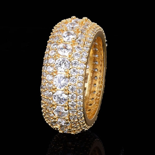 Men Ring Copper Charm Gold Color Cubic Zircon Iced Out Fashion Hip Hop Jewelry