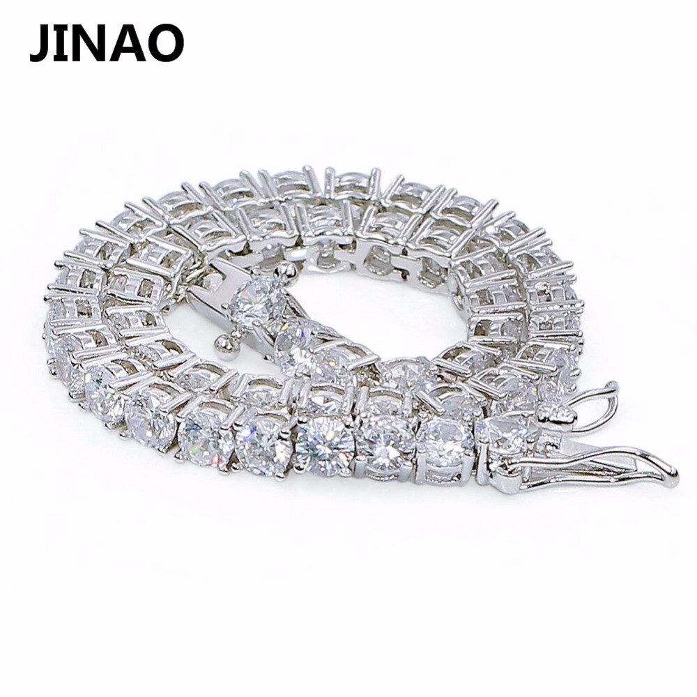 JINAO 4mm 5mm Men's AAA Cubic Zircon Tennis Bracelet Gold Color Silver Color Iced Out 1 Row Chain Bracelet Hip Hop Jewelry Gifts