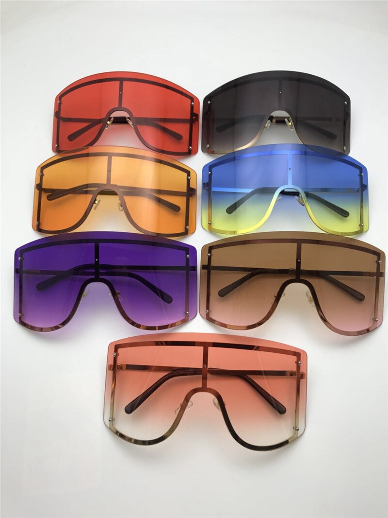 Fashion Oversized Blue Yellow Gradient Sunglasses Women 2019 Luxulry Brand Designer Red Rimless Metal Female Sun Glasses Shades