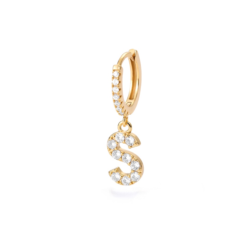 1PC 26 English Letters Earrings for Women Zircon Ear Piercing Earring Initial Ear Buckle Hoop Earrings Jewelry Gift