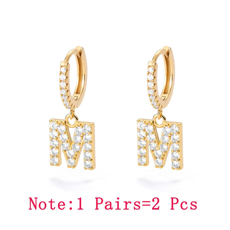 1PC 26 English Letters Earrings for Women Zircon Ear Piercing Earring Initial Ear Buckle Hoop Earrings Jewelry Gift
