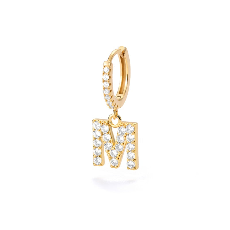1PC 26 English Letters Earrings for Women Zircon Ear Piercing Earring Initial Ear Buckle Hoop Earrings Jewelry Gift