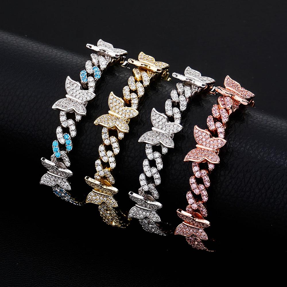 TOPGRILLZ Butterfly Chain 8MM Cuban Chain Bracelet Iced Out Cubic zirconia Bracelet Hip Hop Charm Jewelry For Gift 7"8"