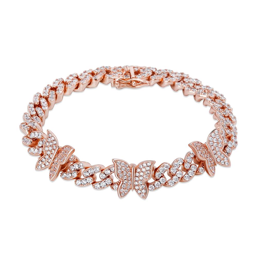 TOPGRILLZ Butterfly Chain 8MM Cuban Chain Bracelet Iced Out Cubic zirconia Bracelet Hip Hop Charm Jewelry For Gift 7"8"