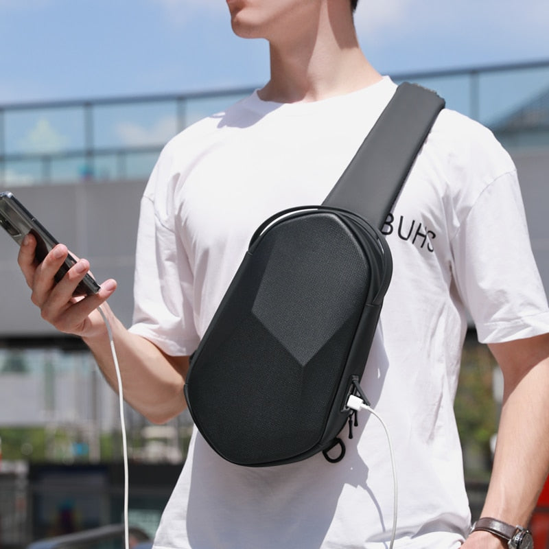 Fenruien Men Shoulder Bags Black USB Charging Crossbody Bags Waterproof Casual Travel Messenger Bag Male Fit For 7.9 Inch iPad