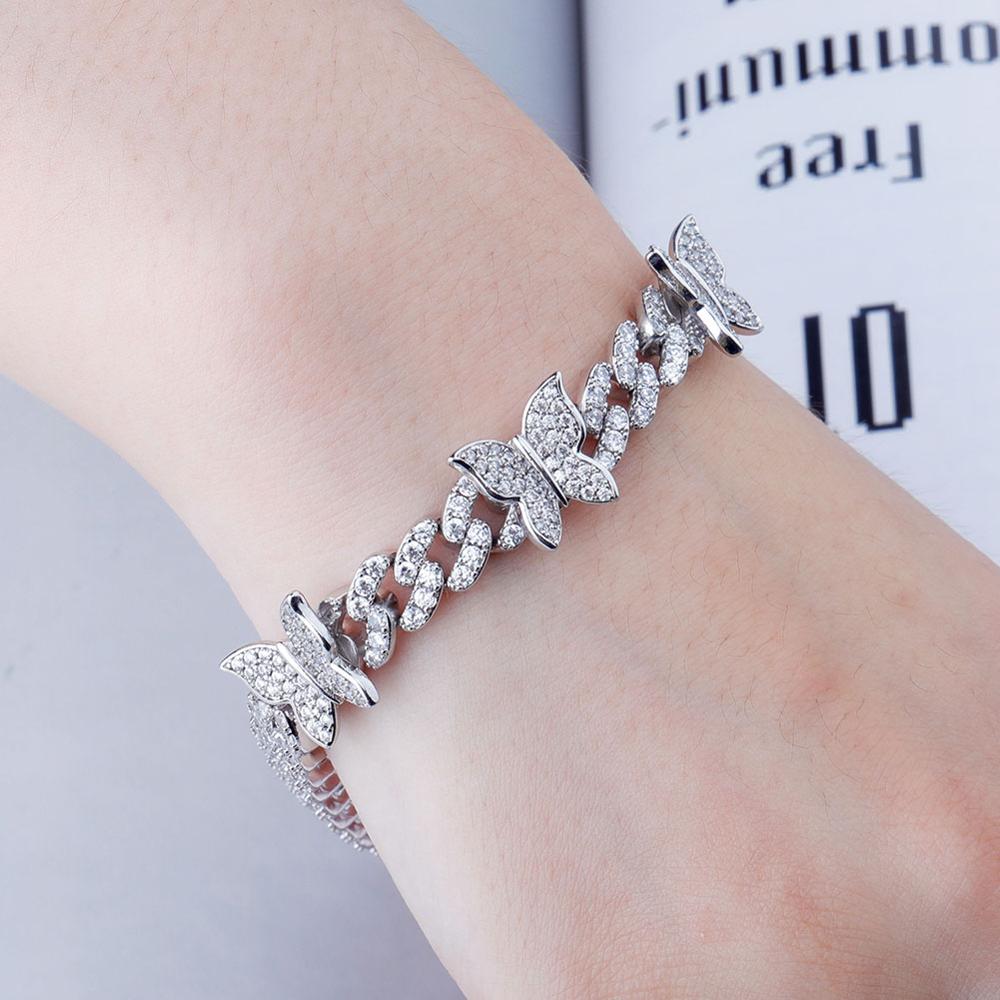 TOPGRILLZ Butterfly Chain 8MM Cuban Chain Bracelet Iced Out Cubic zirconia Bracelet Hip Hop Charm Jewelry For Gift 7"8"