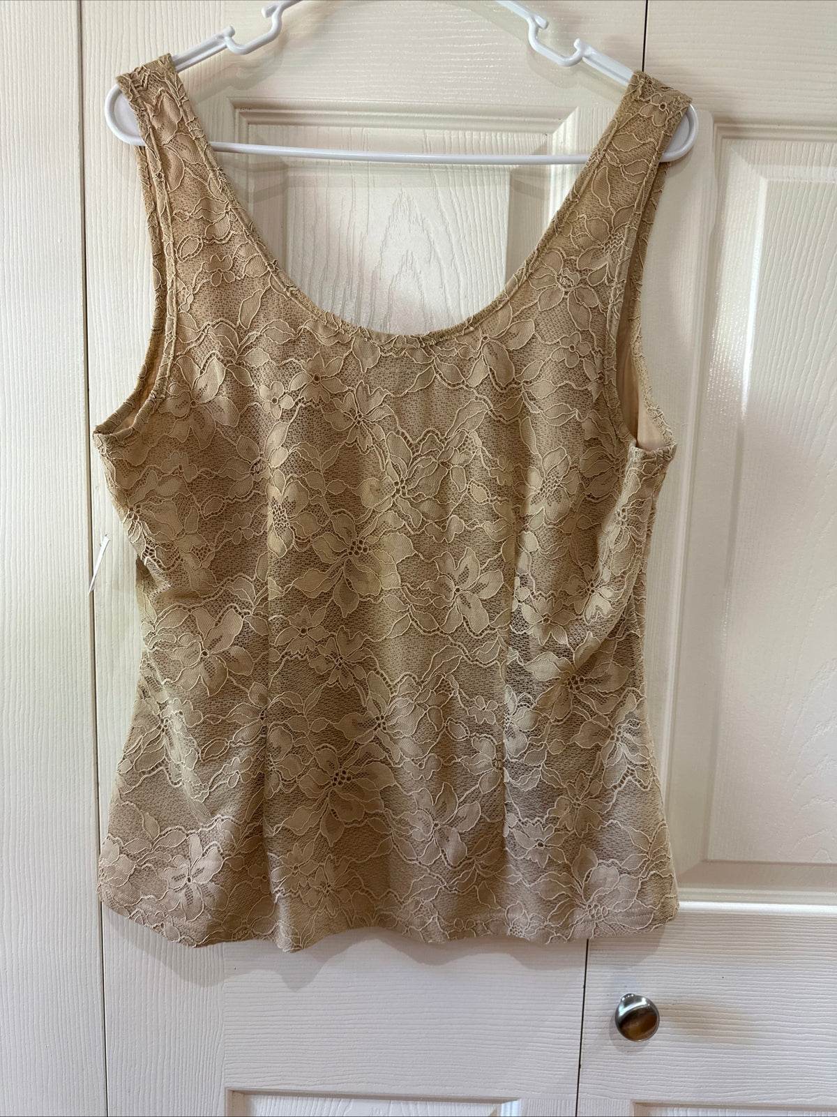 Boston Proper Tan Cream Lace Sleeveless Women's Top Large NWT Classic Ladies