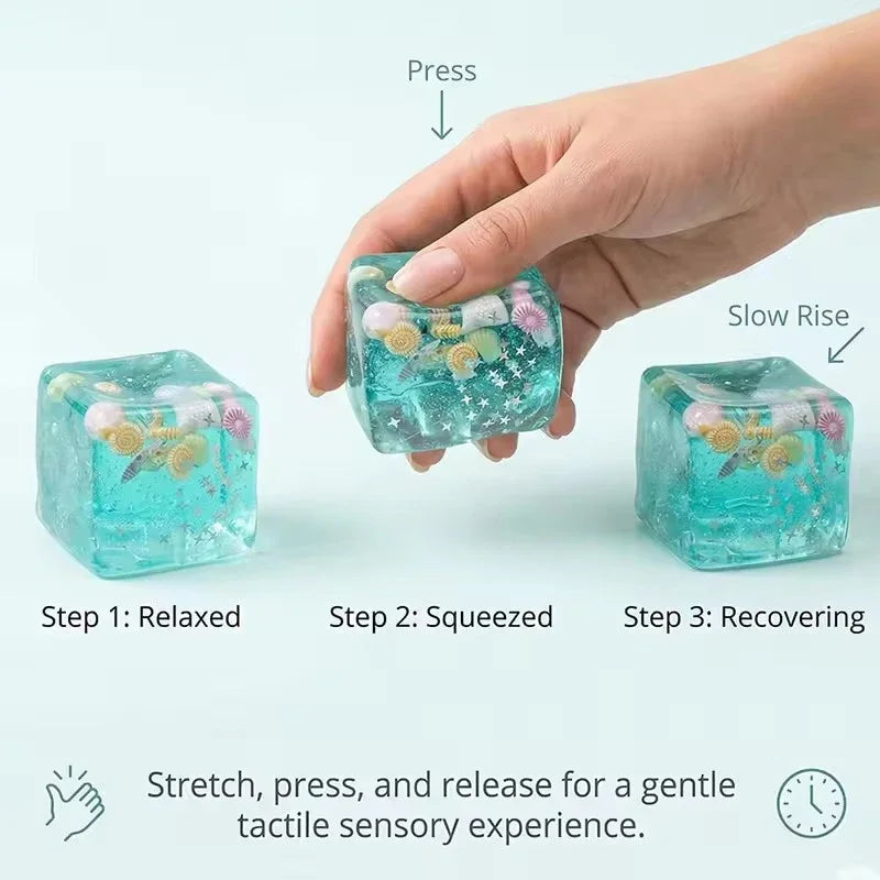 Squishy Ocean Shells Cube Stress Balls Squeeze Toy Transparent Maltose Cubes Fidget Toy Adult Sensory Stress Relief Fidget Toy