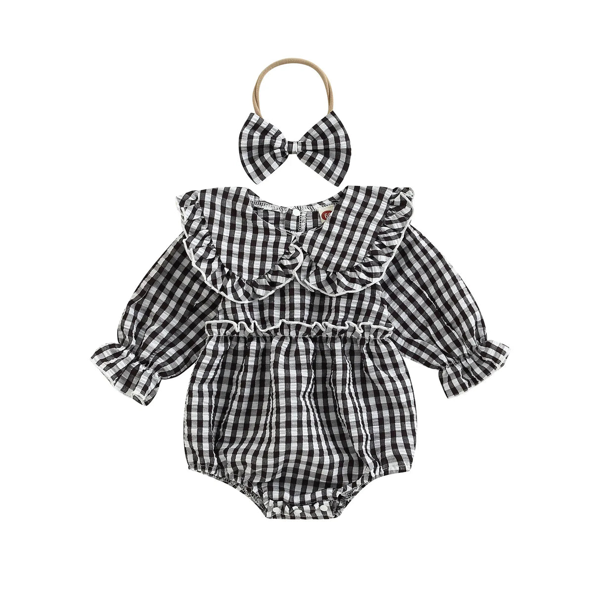 Citgeett Autumn Infant Baby Girl Fall Outfit Plaid Collar Long Sleeve Ruffle Bodysuit + Hairband Clothes Set 0-18Months