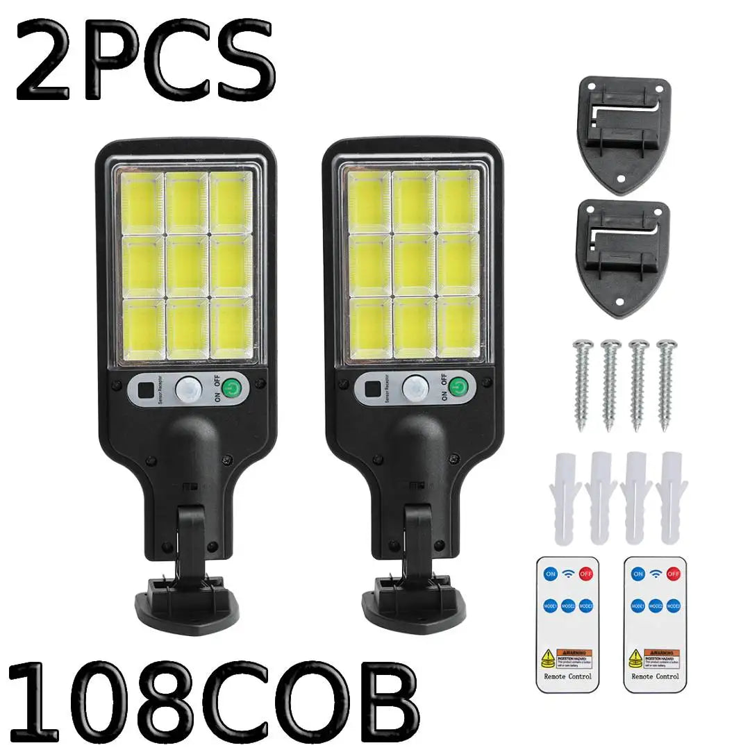 FAMCDC 4 Pack Solar Street Lights 108 COB LED Outdoor Wall Lights with Remote Control and Motion Sensor Adjustable 3 Modes Suita