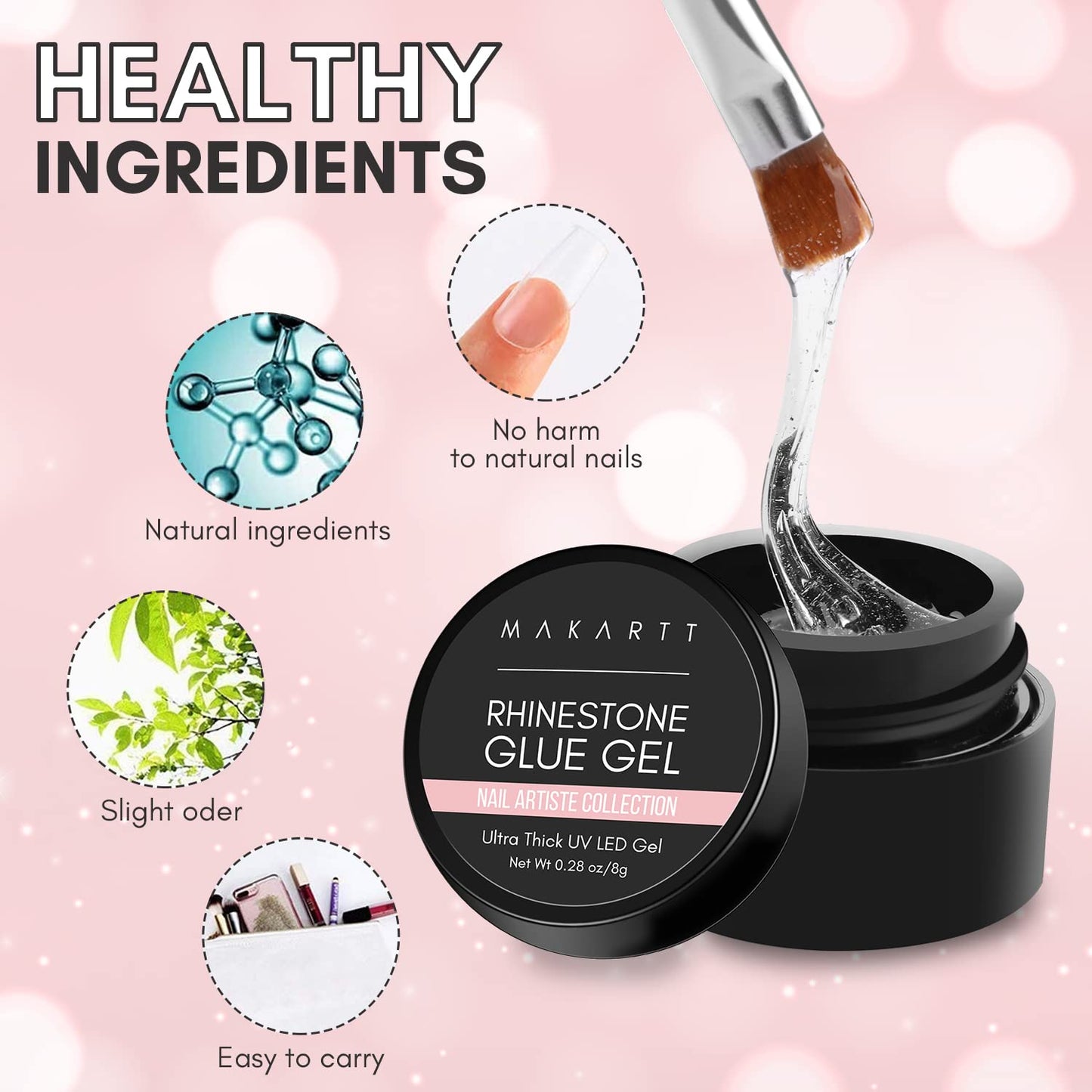 Makartt Nail Rhinestone Glue Gel, Super Sticky Adhesive Resin Gems Glue, Crystals Gel Glue for Nails , Stones Nail Glue