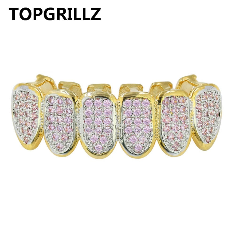 TOPGRILLZ Classic 6/6 Hip Hop/Punk Teeth Grillz Set Gold Silver Color Top & Bottom Grills Dental Mouth Caps Cosplay Party