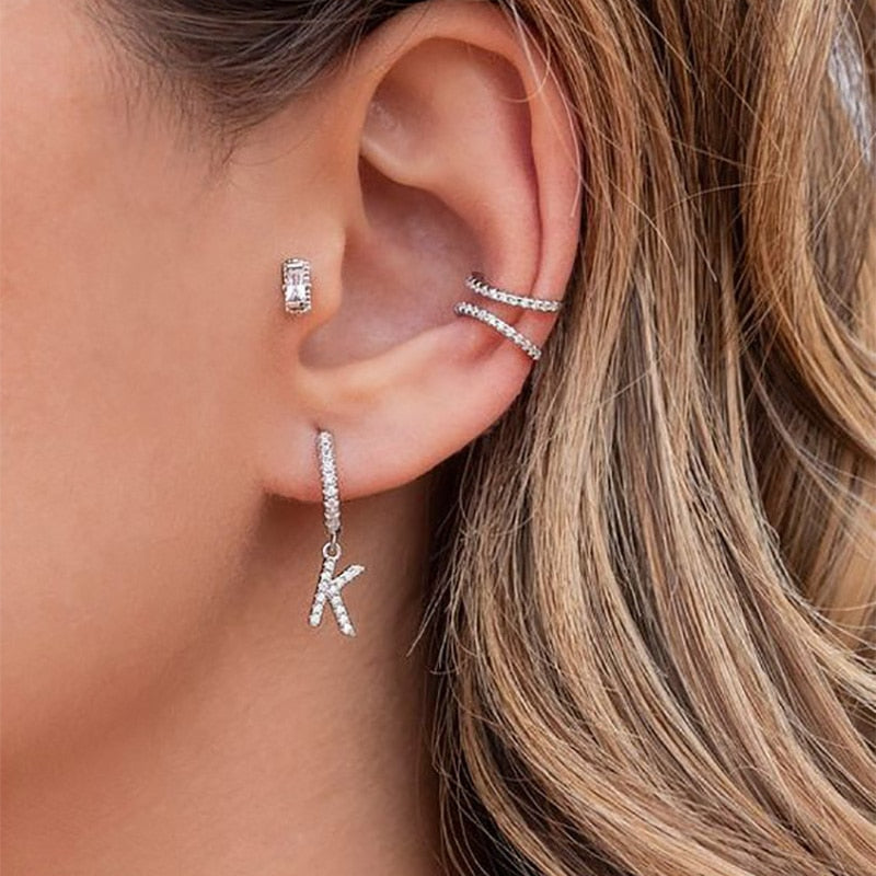 1PC 26 English Letters Earrings for Women Zircon Ear Piercing Earring Initial Ear Buckle Hoop Earrings Jewelry Gift