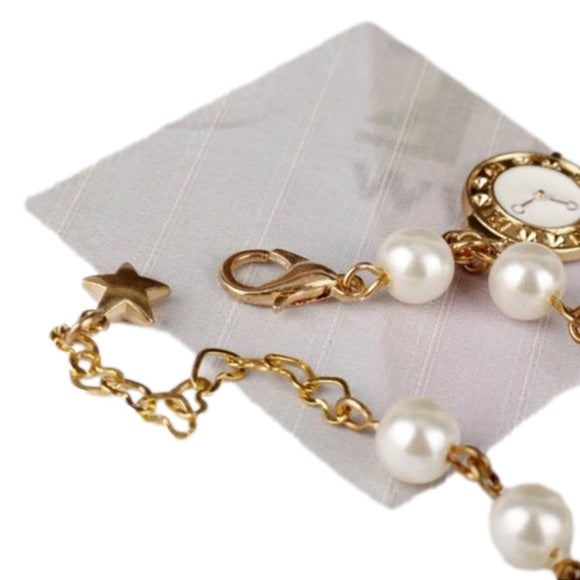 NEW ALICE IN WONDERLAND Charms Bracelet women's white pearls