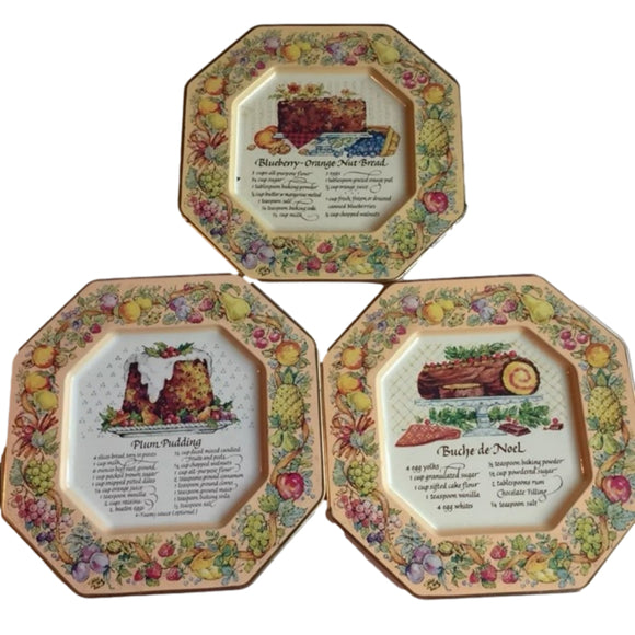 Bundle of 3 Avon Tin Plates with Recipes. Home Kitchen Decors