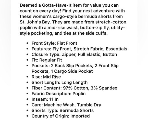 St. John's Bay Women's Mid-Rise Cargo Bermuda Shorts. Women's Fashion