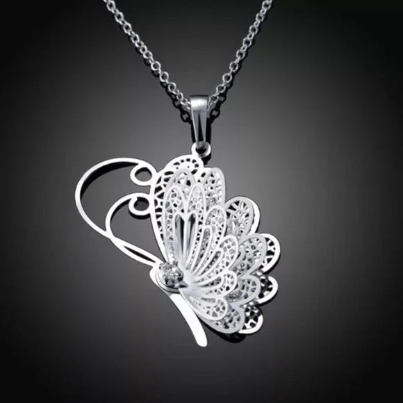 Brand New Silver Plated Butterfly Charm Pendant Necklace. Women's Fashion