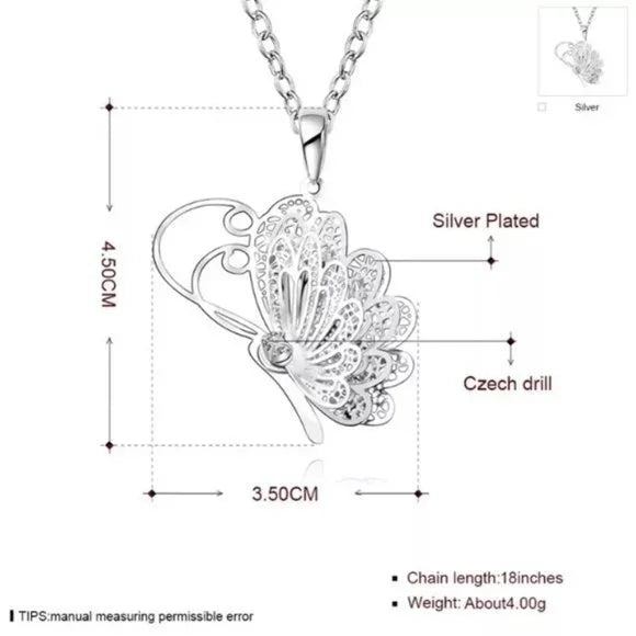 Brand New Silver Plated Butterfly Charm Pendant Necklace. Women's Fashion