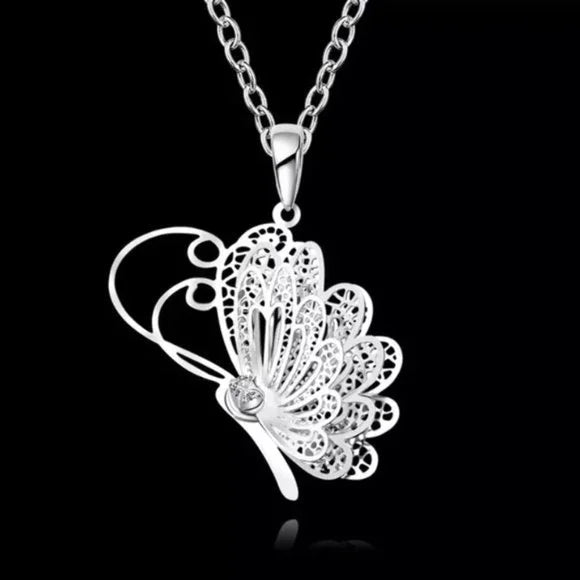 Brand New Silver Plated Butterfly Charm Pendant Necklace. Women's Fashion