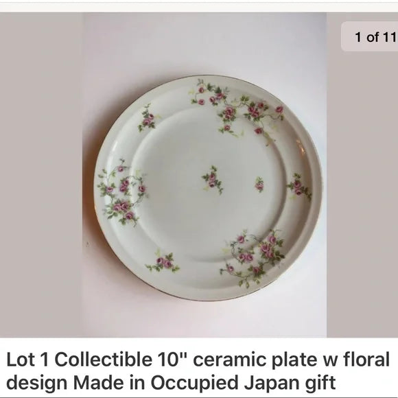 10" Ceramic Plate with Floral Design. Made in Occupied Japan