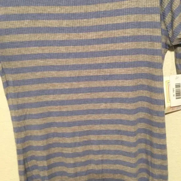 NWT LulaRoe Julia Grey with Light Blue Striped Pattern Dress. Size Medium