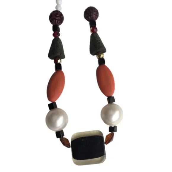 New Beverly Hills Colorful Orange White Beaded Necklace. Women's Fashion
