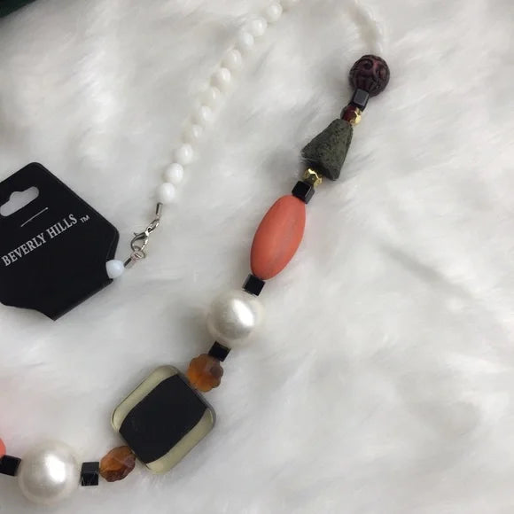 New Beverly Hills Colorful Orange White Beaded Necklace. Women's Fashion