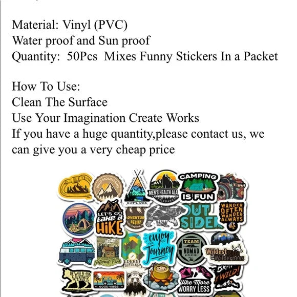 50 pcs Outdoor Camping 🏕 Arts 🎭 Crafts Stickers