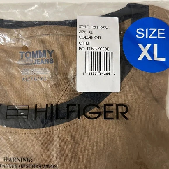 NWT Tommy Hilfiger Logo Colorblock Blouse Top T Shirt size XL Tan Brown