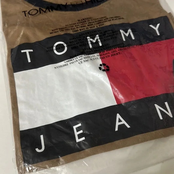NWT Tommy Hilfiger Logo Colorblock Blouse Top T Shirt size XL Tan Brown