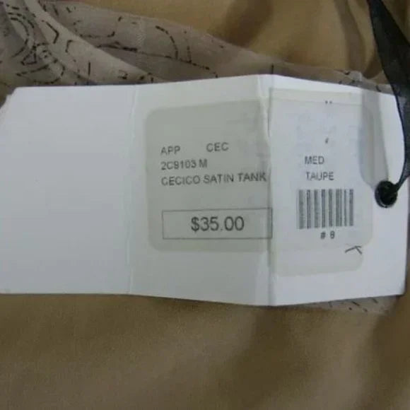 NWT Cecico Collection Women's Satin Sleeveless Tank Taupe Size Medium