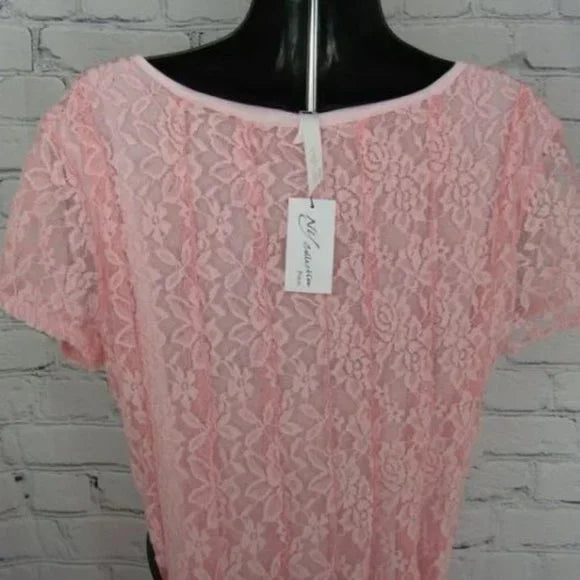 NWT NY Collection Women's Petite Pink Lace Lined Belted Dress Size PL . Women's Ladies Fashion