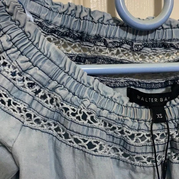 NWT new Casual Chic Walter Baker Blue Blouse Top. Size XS.