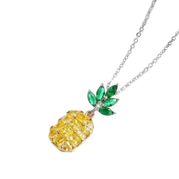 Brand New Pineapple 🍍 Crystal Charm Necklace. Women's Fashion Jewelry