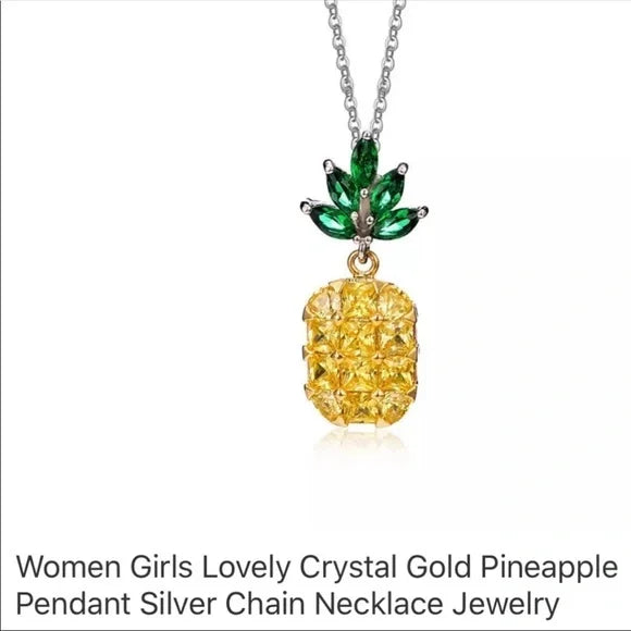 Brand New Pineapple 🍍 Crystal Charm Necklace. Women's Fashion Jewelry