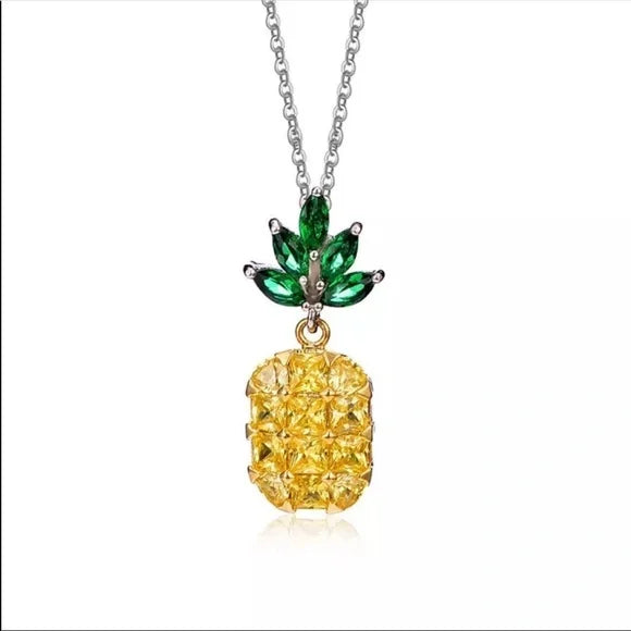 Brand New Pineapple 🍍 Crystal Charm Necklace. Women's Fashion Jewelry
