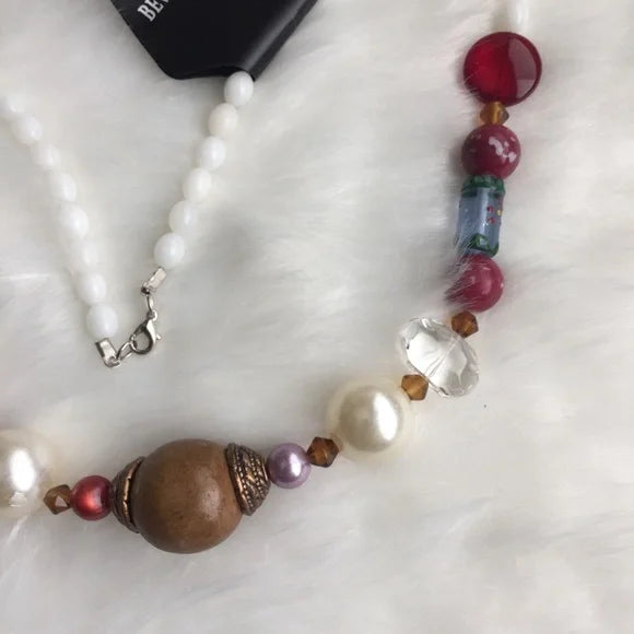 New Beverly Hills Colorful Brown White Beaded Necklace. Women's Fashion