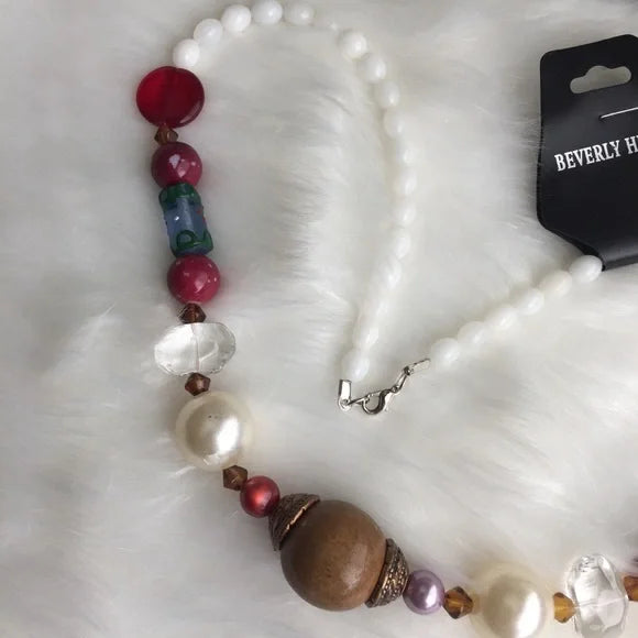 New Beverly Hills Colorful Brown White Beaded Necklace. Women's Fashion