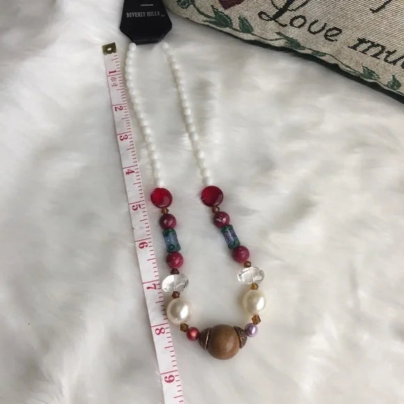 New Beverly Hills Colorful Brown White Beaded Necklace. Women's Fashion