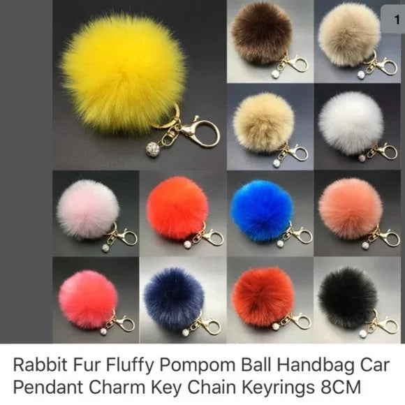 30% OFF NWT Rabbit Fur PomPom Bag Keychain