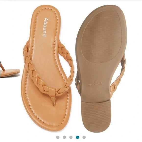 NWT Nordstrom Abound Frannie Braided Thong Sandal size 8M women's tan beige
