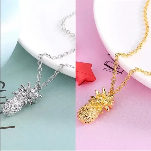 Silver Gold-Plated Pineapple 🍍 Necklace Pendant Charm