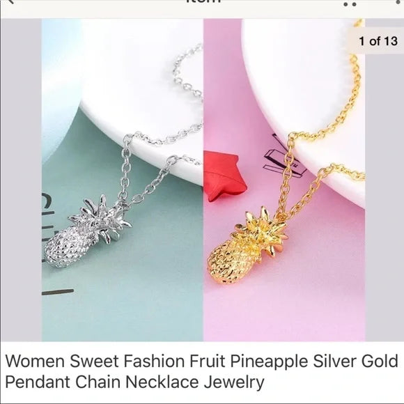 Silver Gold-Plated Pineapple 🍍 Necklace Pendant Charm