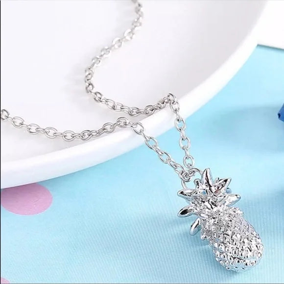 Silver Gold-Plated Pineapple 🍍 Necklace Pendant Charm